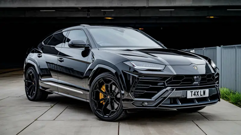 Black Lamborghini Urus wearing the registration T4 XLW